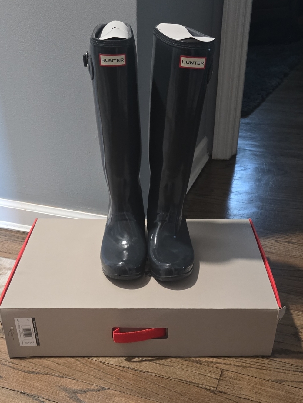 Hunter Gloss Tall Rain Boots Slate  Gray Size 8